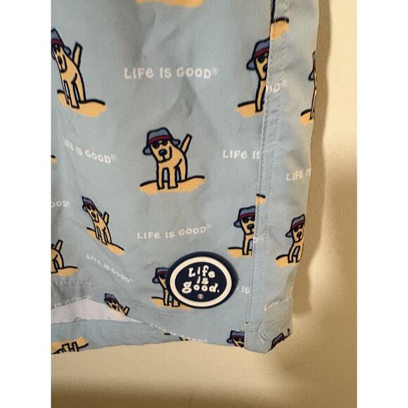 Life Is Good Mens L Board Shorts All Over Dog Pattern Back Pocket Light Blue - Picture 3 of 8